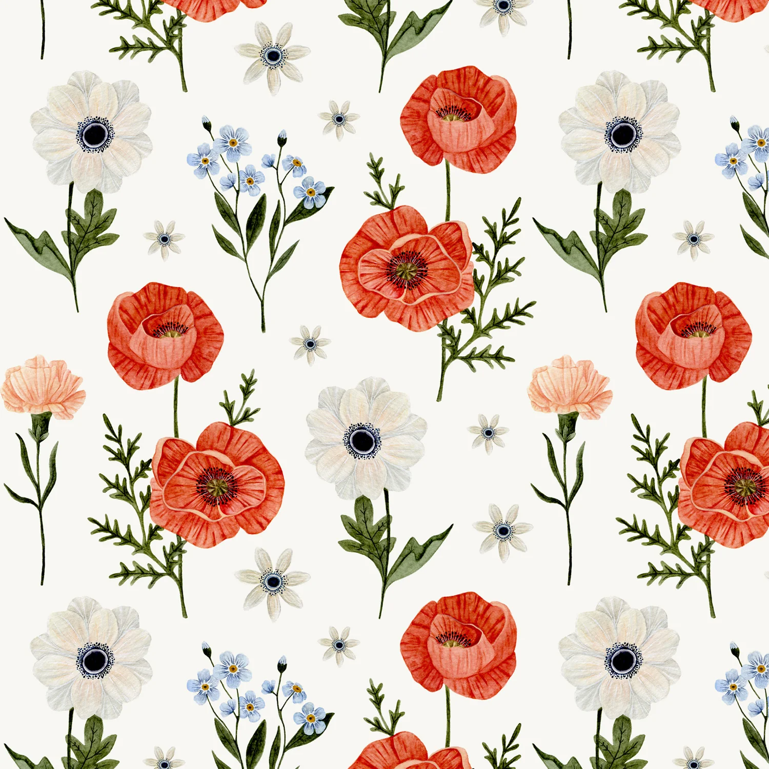 Papier peint Champs de Pavots par Fla Fla Design